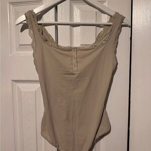SKIMS Taupe Lace Detail Bodysuit